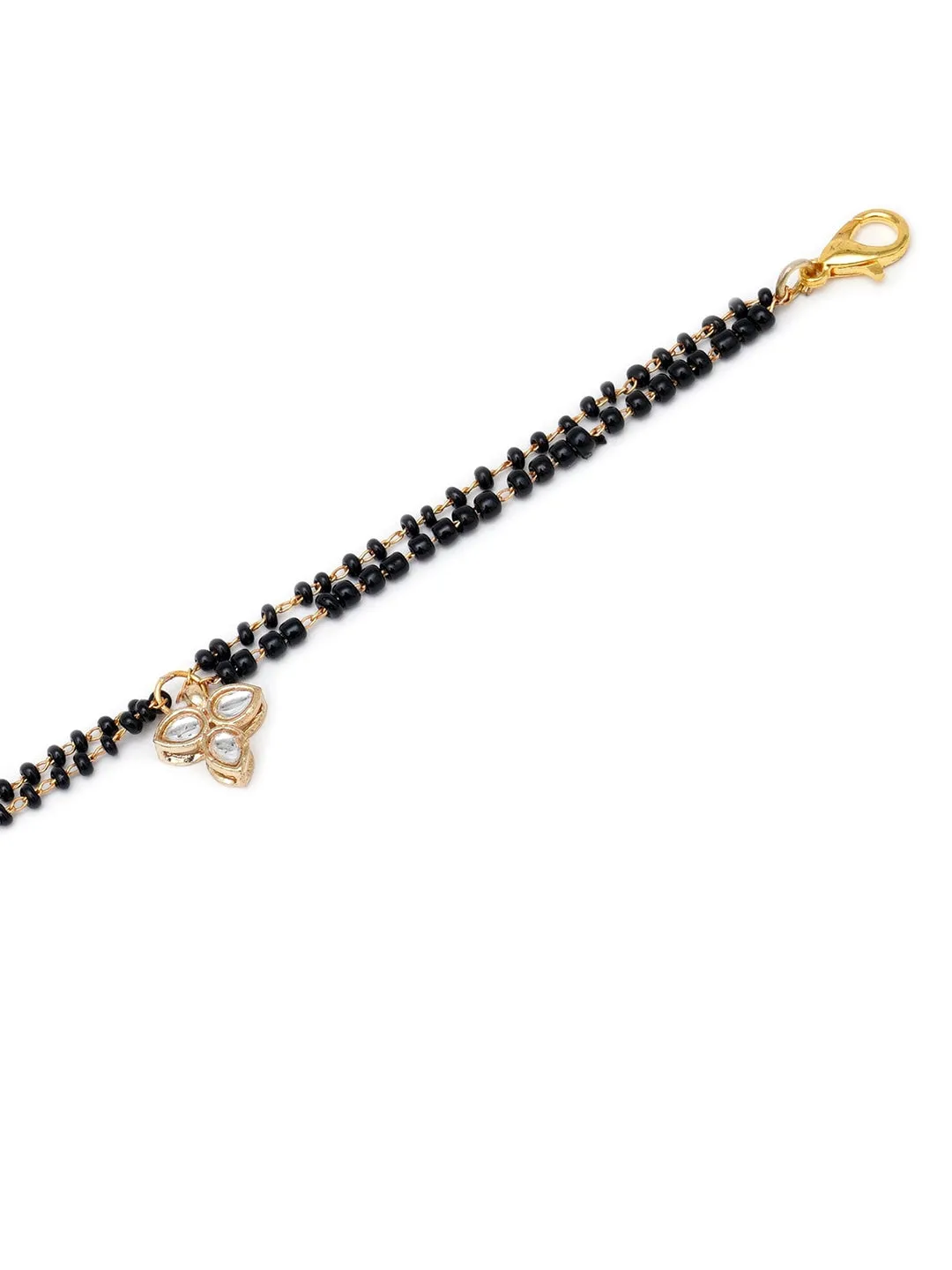 Women Gold-Toned & Black Kundan Gold-Plated Charm Mangalsutra Bracelet