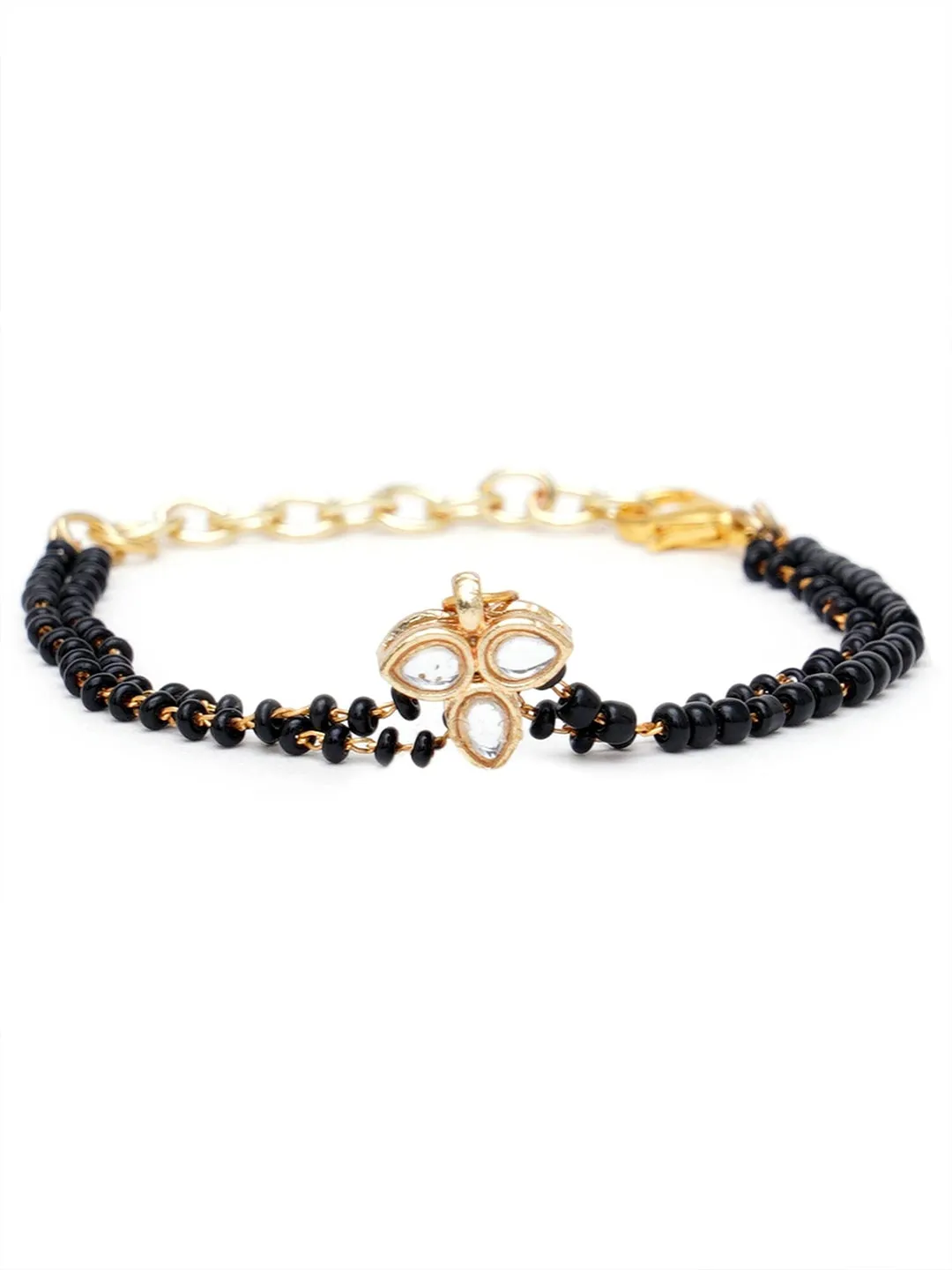 Women Gold-Toned & Black Kundan Gold-Plated Charm Mangalsutra Bracelet