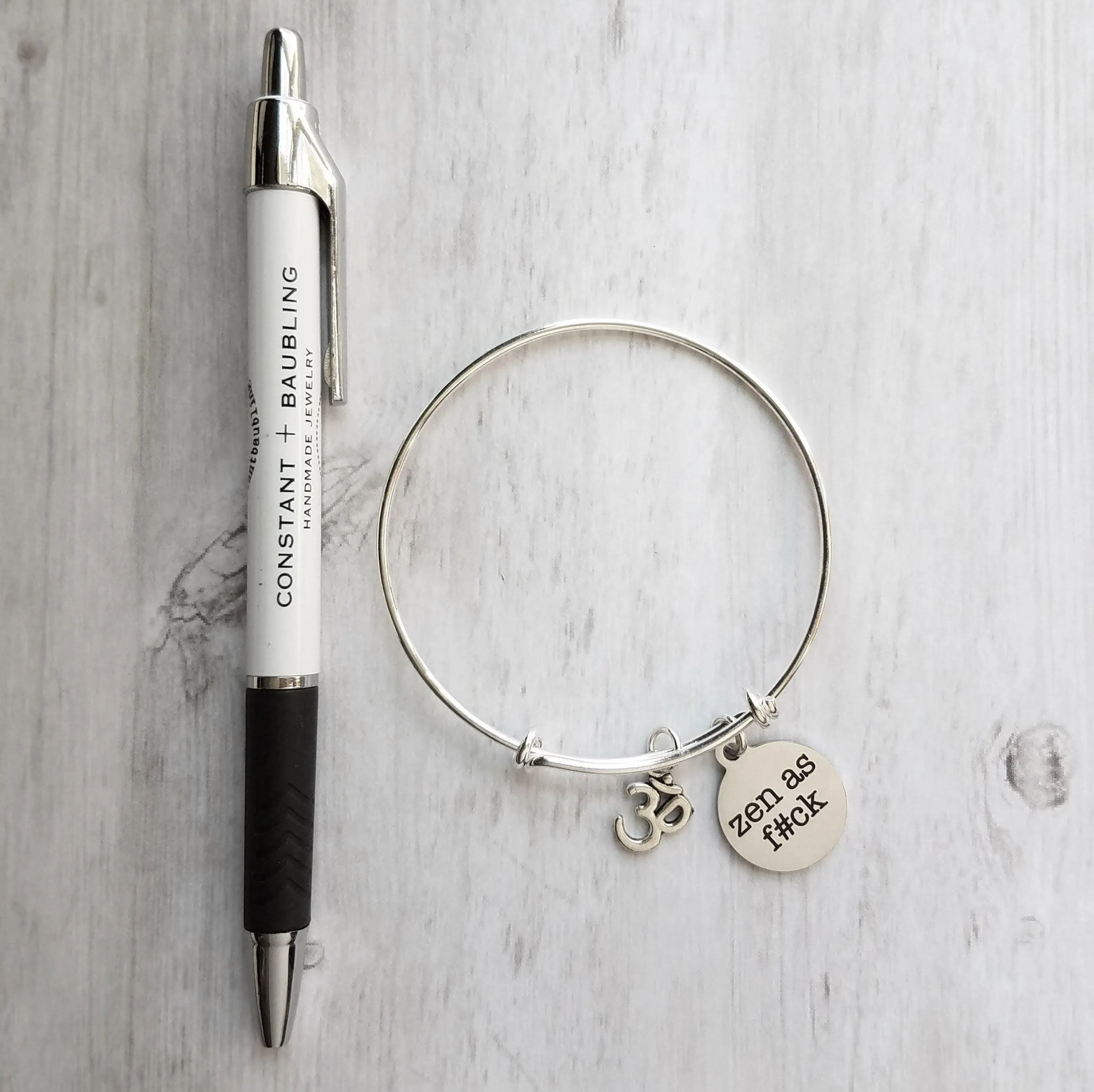 Zen as Fuck Bracelet, silver bangle bracelet, swear word bracelet, bad word bracelet, fuck bracelet, bangle bracelet, yogi bracelet, serenity now, calm bracelet