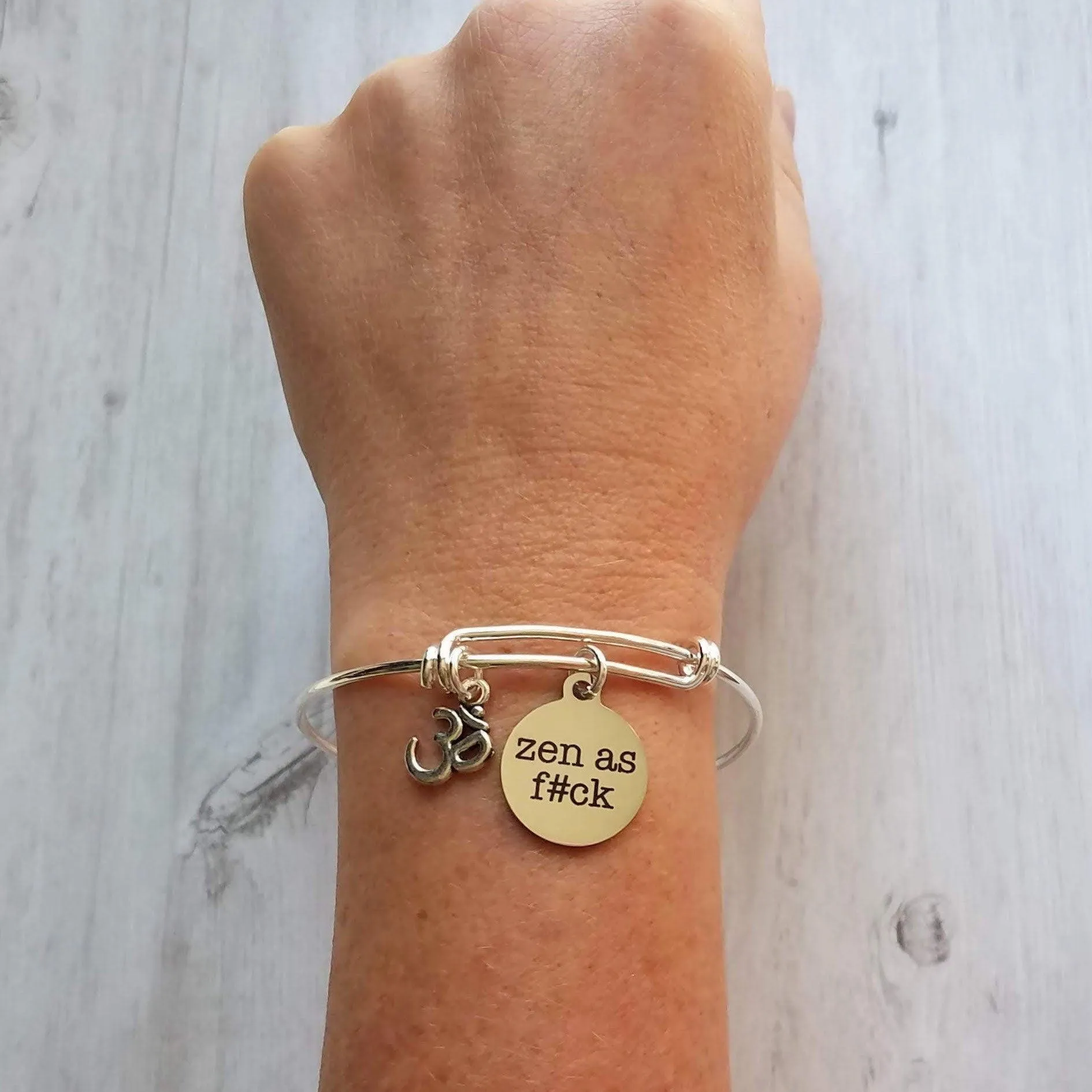 Zen as Fuck Bracelet, silver bangle bracelet, swear word bracelet, bad word bracelet, fuck bracelet, bangle bracelet, yogi bracelet, serenity now, calm bracelet